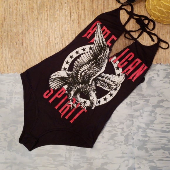 A Gaci Tops American Spirit Black Bodysuit Poshmark